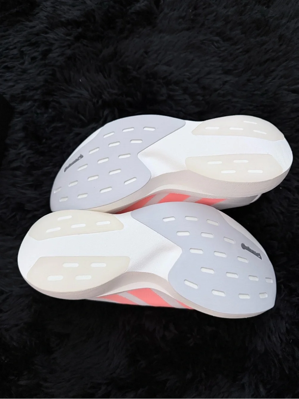 Adidas Adizero Evo SL White Running Shoes, red and orange accents. Size 6.5